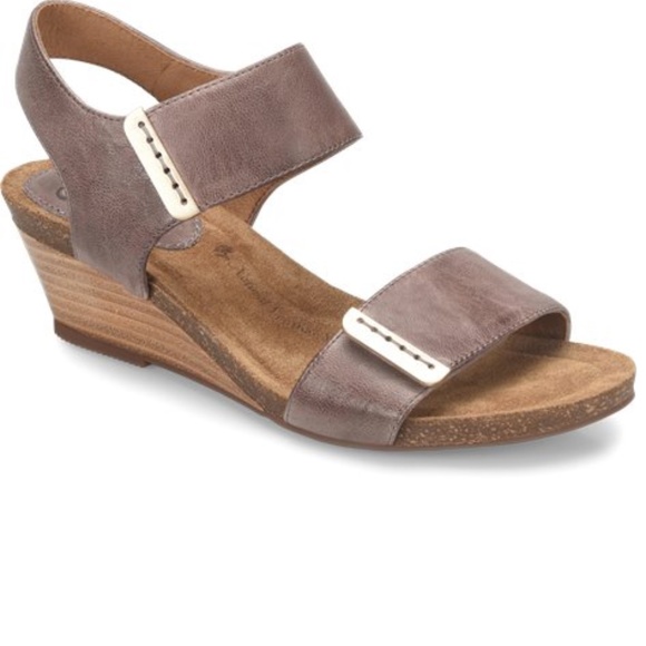 Sofft Verdi Brown/Gray Leather Wedge Sandals - Picture 4 of 13